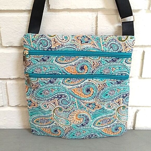 Teal Paisley Pattern Travel Crossbody bag. NWOT - Picture 1 of 6